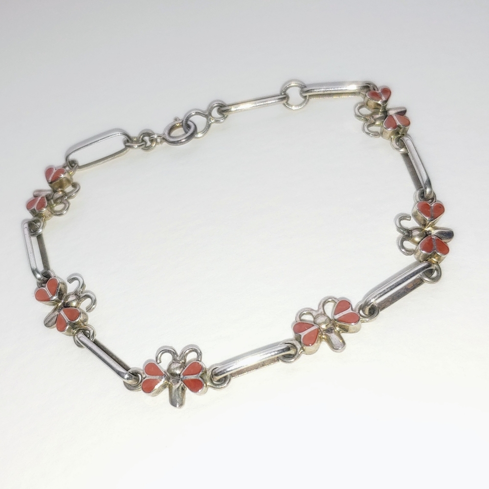 Vintage Sterling Silver 925 and Carnelian Butterfly Hippie Boho Bracelet